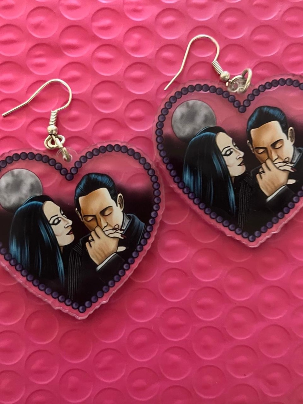 Heart-Shaped Gothic Couple Acrylic Art Earrings - Black & Purple